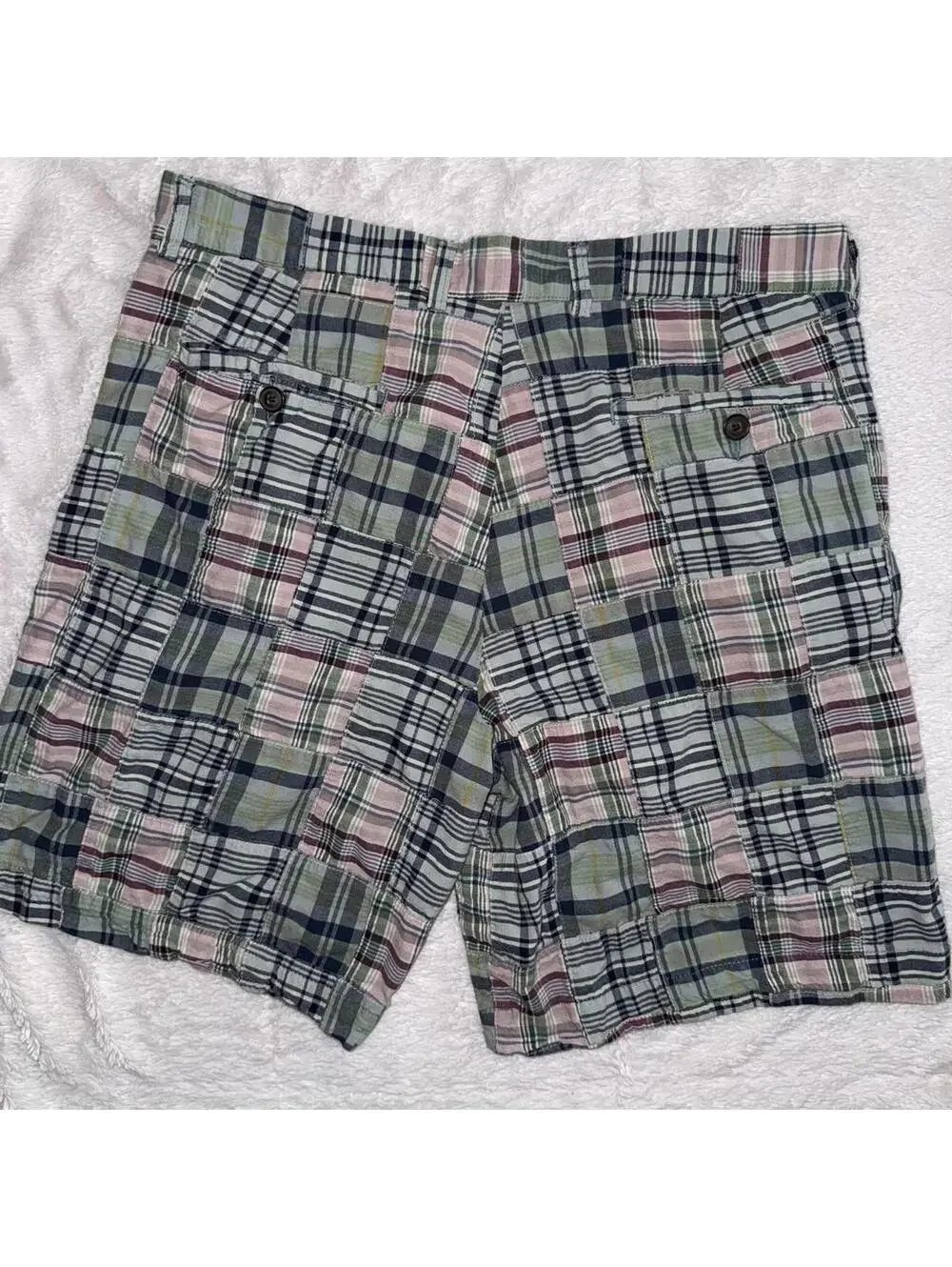J. Crew Mens vintage madras chino shorts sz 33 plaid patchwork  preppy  resort